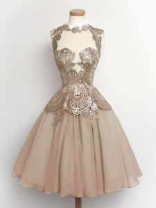 New Arrival High-neck Sleeveless Lace Up Dama Dress for Quinceanera Brown Chiffon