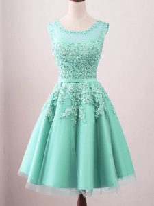 Deluxe Turquoise Sleeveless Tulle Lace Up Quinceanera Court of Honor Dress for Prom and Party and Wedding Party