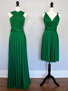Dazzling Dark Green Halter Top Neckline Ruching Court Dresses for Sweet 16 Sleeveless Lace Up