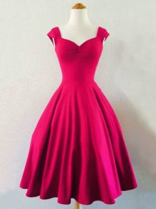 Fitting Straps Sleeveless Lace Up Dama Dress Hot Pink Taffeta