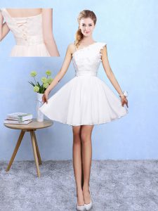 Decent Sleeveless Lace Up Knee Length Appliques Dama Dress for Quinceanera