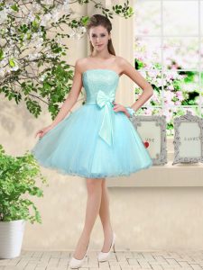 Cheap Aqua Blue Sleeveless Organza Lace Up Quinceanera Dama Dress for Prom and Party