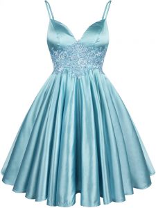 Best Selling Aqua Blue Sleeveless Knee Length Lace Lace Up Quinceanera Court Dresses