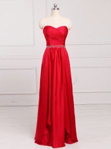 Empire Quinceanera Court of Honor Dress Red Sweetheart Taffeta Sleeveless Floor Length Zipper