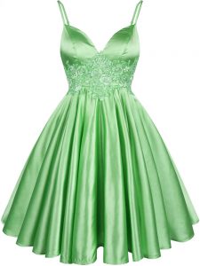 Dramatic Elastic Woven Satin Spaghetti Straps Sleeveless Lace Up Lace Quinceanera Court Dresses in Green