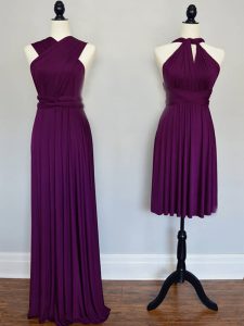 Extravagant Purple Lace Up Quinceanera Court Dresses Ruching Sleeveless Floor Length
