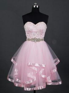 Decent Mini Length Baby Pink Dama Dress for Quinceanera Sweetheart Sleeveless Zipper
