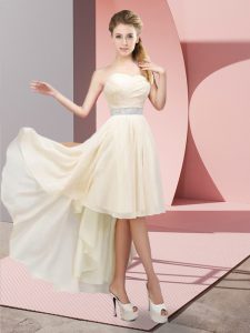Fancy Champagne A-line Beading Quinceanera Court of Honor Dress Lace Up Chiffon Sleeveless High Low