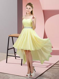 Yellow Dama Dress for Quinceanera Prom and Party and Wedding Party with Beading Sweetheart Sleeveless Lace Up