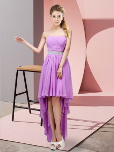 Classical High Low Lace Up Quinceanera Dama Dress Lavender for Prom and Party and Wedding Party with Beading