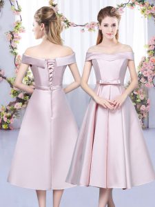 Glamorous Baby Pink Sleeveless Satin Lace Up Quinceanera Court Dresses for Wedding Party