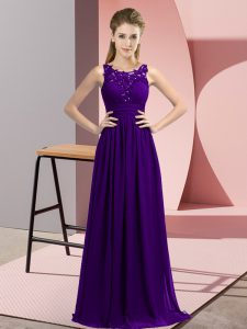 Beauteous Floor Length Purple Vestidos de Damas Scoop Sleeveless Zipper