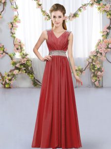 Colorful Beading and Belt Quinceanera Court Dresses Wine Red Lace Up Sleeveless Floor Length