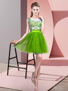 Best Tulle Sleeveless Mini Length Dama Dress and Lace
