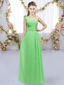 Affordable Empire Hand Made Flower Court Dresses for Sweet 16 Lace Up Chiffon Sleeveless Floor Length