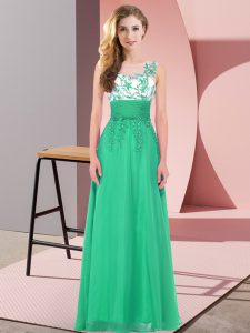Cute Turquoise Backless Quinceanera Dama Dress Appliques Sleeveless Floor Length