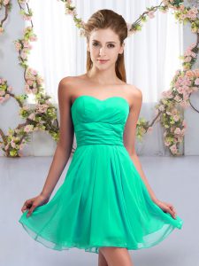 Turquoise Empire Chiffon Sweetheart Sleeveless Ruching Mini Length Lace Up Court Dresses for Sweet 16