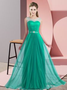 Fancy Turquoise Sleeveless Chiffon Lace Up Court Dresses for Sweet 16 for Wedding Party