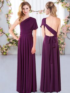 Fitting Dark Purple Damas Dress Wedding Party with Ruching One Shoulder Sleeveless Criss Cross