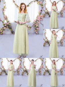 Yellow Green Half Sleeves Tulle Side Zipper Quinceanera Court of Honor Dress for Wedding Party