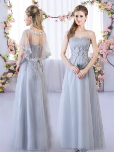 Graceful Tulle Sweetheart Sleeveless Lace Up Lace Quinceanera Dama Dress in Grey