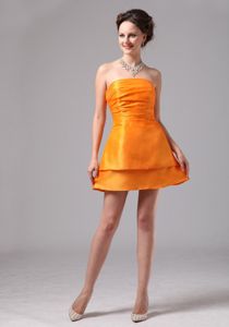 Orange Mini-length Dama Dresses For Quinceanera with Ruching