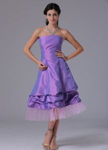 Lavender Tea-length Formal Dresses For Dama with Pick-ups