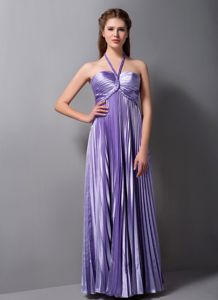 Lilac Column Halter Top Pleats Dama Dresses For Quince with Open Back
