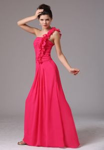 Coral Red One Shoulder Damas Dresses For Quince with Flowers