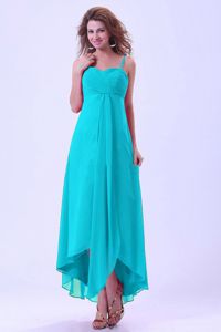 High-low Baby Blue Quince Dama Dresses with Spaghetti Straps