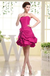 Vintage Hot Pink Short Quince Dama Dress with Flower Pick-ups