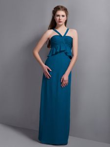 Best Straps Teal Floor-length 15 Dresses for Damas with Peplum