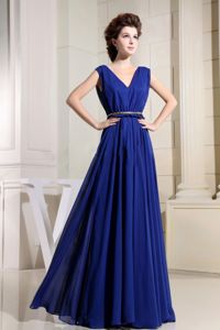 Empire V-neck Royal Blue Long Formal Quinceanera Dama Dress