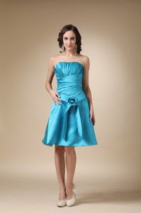 Strapless Ruched Teal Short 15 Dresses for Damas with Flower