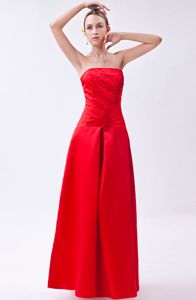 Fast Shipping Lace-up Beaded Red Long Quinceanera Dama Dress