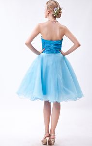 Puffy Organza Strapless Baby Blue Ruched Dama Dress Wholesale