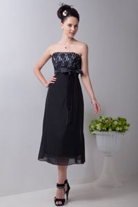 Tea-length Strapless Black Prom Dresses for Dama Under 100