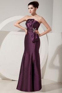 Floor-length Lace-up Bridesmaid Dama Dresses in Dark Purple