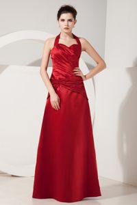 Popular Taffeta Red Ruched Dama Dress Floor-length Halter Top