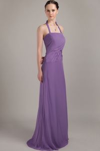 Simple Brush Train Halter Purple Long Formal Dresses for Damas