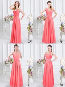 Customized Watermelon Red Sleeveless Chiffon Zipper Damas Dress for Prom and Party and Wedding Party
