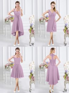 Lavender Zipper Halter Top Ruching Dama Dress for Quinceanera Chiffon Sleeveless