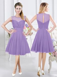 Extravagant Knee Length Lavender Dama Dress for Quinceanera Scoop Sleeveless Zipper