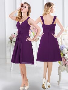 Ideal Purple Straps Neckline Ruching Vestidos de Damas Sleeveless Zipper