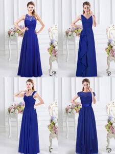 Comfortable Floor Length Royal Blue Dama Dress V-neck Sleeveless Zipper