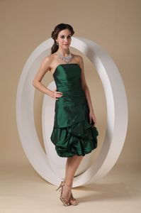 Dark Green Strapless Knee-length Taffeta Dama Dress with Beading