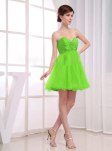 Beaded Ruched A-Line Spring Green Short Party Dama Dresses
