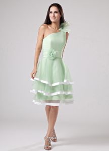 Ruffled One Shoulder Apple Green Party Dama Dresses with Sash