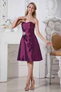 A-line Taffeta Appliqued Dresses For Damas with Beading in Purple