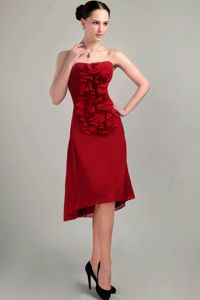 Wine Red Strapless Short Dama Dress For Quinceaneras in Chiffon